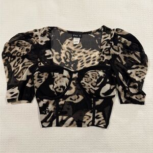 Day G Black & Cream Leopard Print Goth Grunge Mesh Festival Crop Top Small